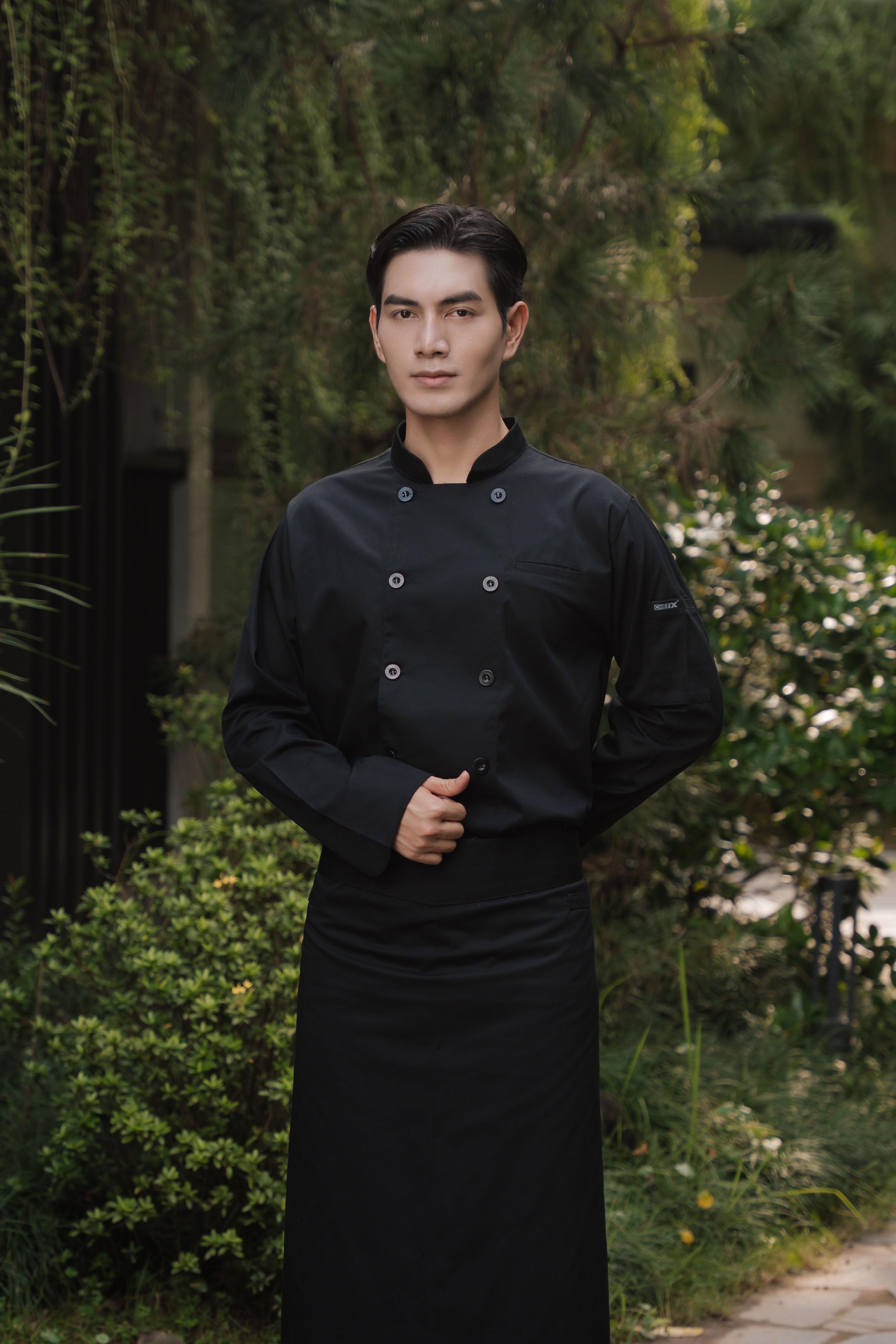 [CHEFX17] Áo Bếp dài tay cổ tàu, cúc cài, không phối lưới - CHEF X Kitchen Uniform