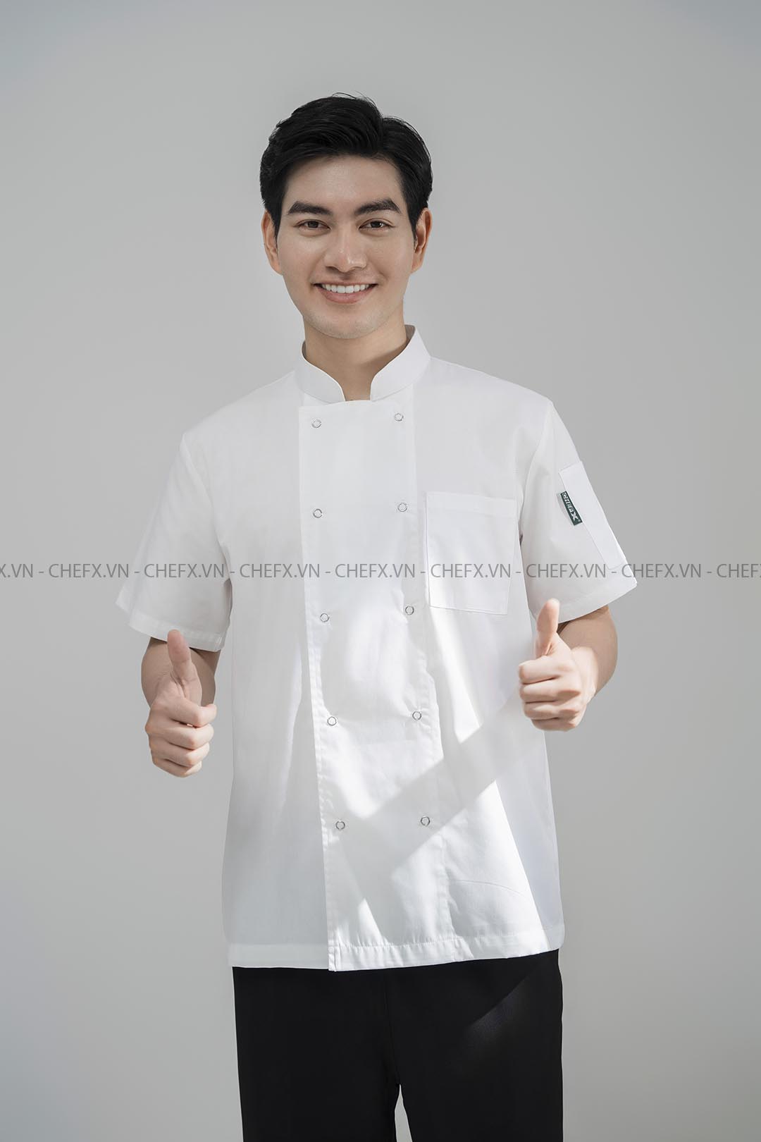 [CT02]ÁO BẾP NGẮN TAY MÀU TRẮNG CT02 CÓ LƯỚI THOÁT KHÍ SAU LƯNG - SHORT SLEEVE WHITE CHEF JACKET WITH MESH PANEL CT02