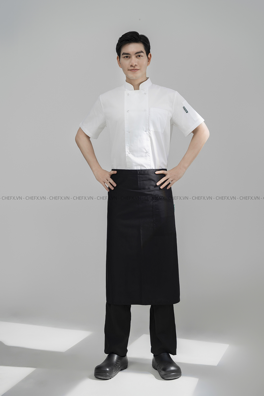 [CT02]ÁO BẾP NGẮN TAY MÀU TRẮNG CT02 CÓ LƯỚI THOÁT KHÍ SAU LƯNG - SHORT SLEEVE WHITE CHEF JACKET WITH MESH PANEL CT02