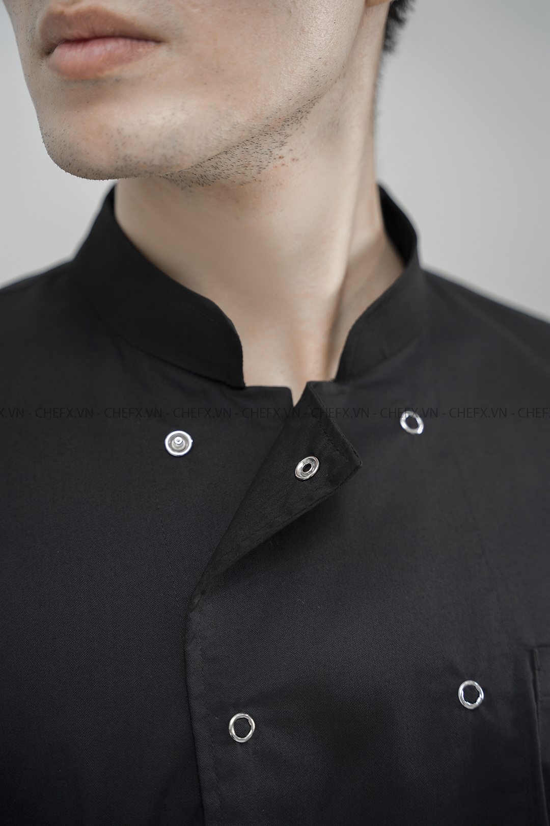 [CT02] ÁO BẾP NGẮN TAY MÀU ĐEN CT02 CÓ LƯỚI THOÁT KHÍ SAU LƯNG - SHORT SLEEVE BLACK CHEF JACKET WITH MESH PANEL CT02