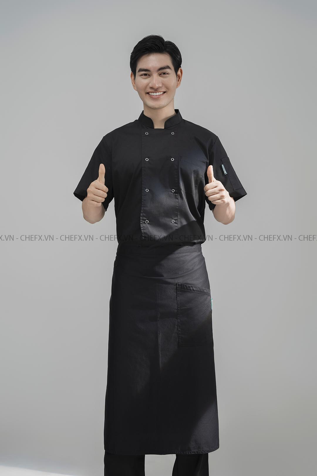 [CT02]ÁO BẾP NGẮN TAY MÀU ĐEN CT02 CÓ LƯỚI THOÁT KHÍ SAU LƯNG - SHORT SLEEVE BLACK CHEF JACKET WITH MESH PANEL CT02