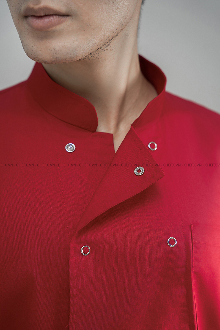 [CT02] ÁO BẾP NGẮN TAY MÀU ĐỎ CT02 CÓ LƯỚI THOÁT KHÍ SAU LƯNG - SHORT SLEEVE RED CHEF JACKET WITH MESH PANEL CT02