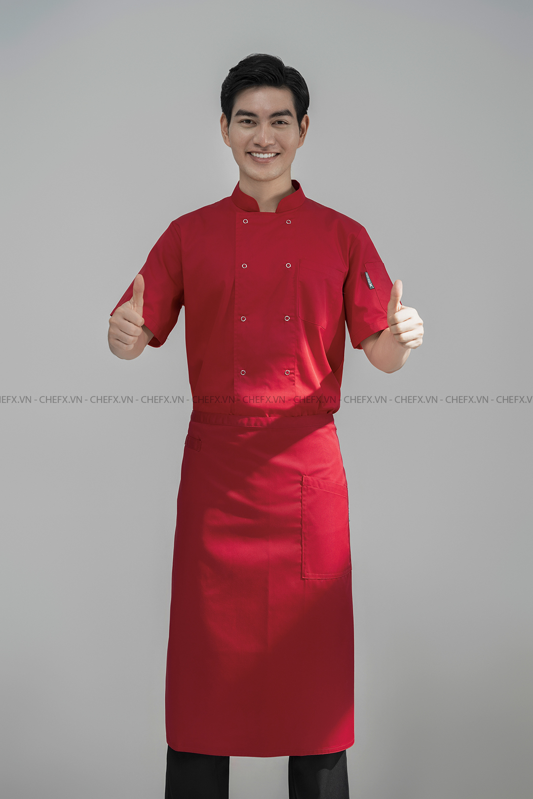 [CT02] ÁO BẾP NGẮN TAY MÀU ĐỎ CT02 CÓ LƯỚI THOÁT KHÍ SAU LƯNG - SHORT SLEEVE RED CHEF JACKET WITH MESH PANEL CT02