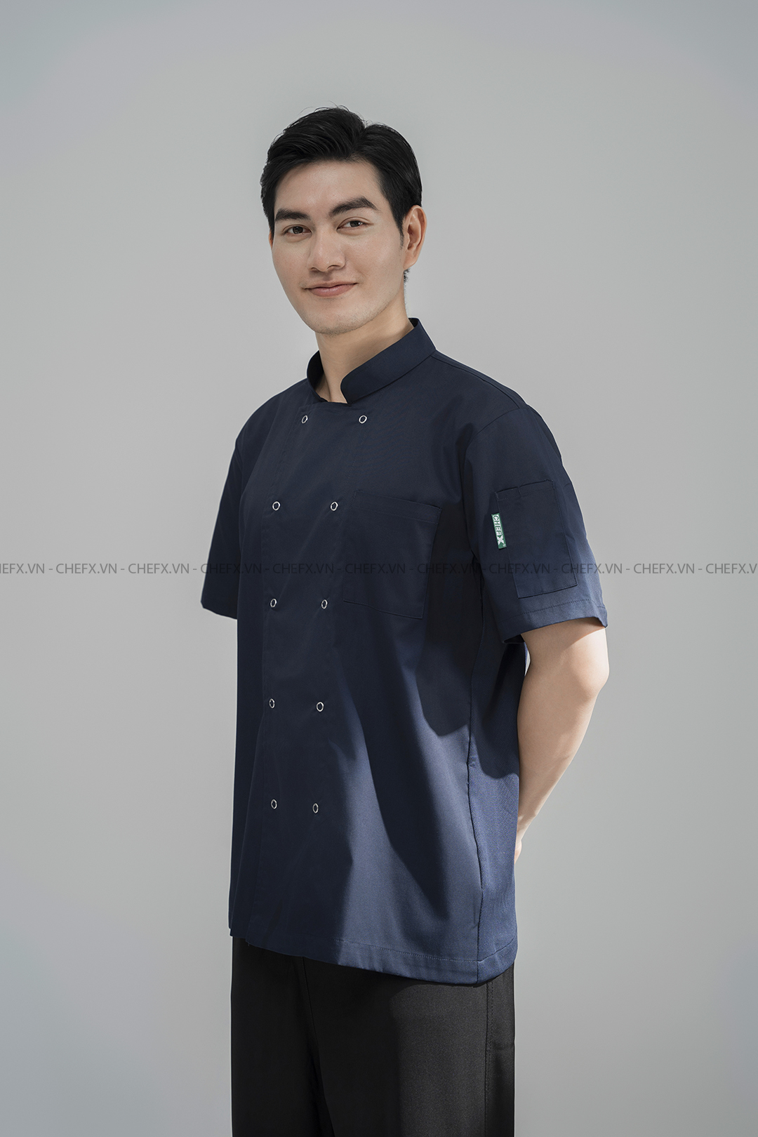 [CT02] ÁO BẾP NGẮN TAY CÚC BẤM PHỐI LƯỚI THOÁT KHÍ SAU LƯNG