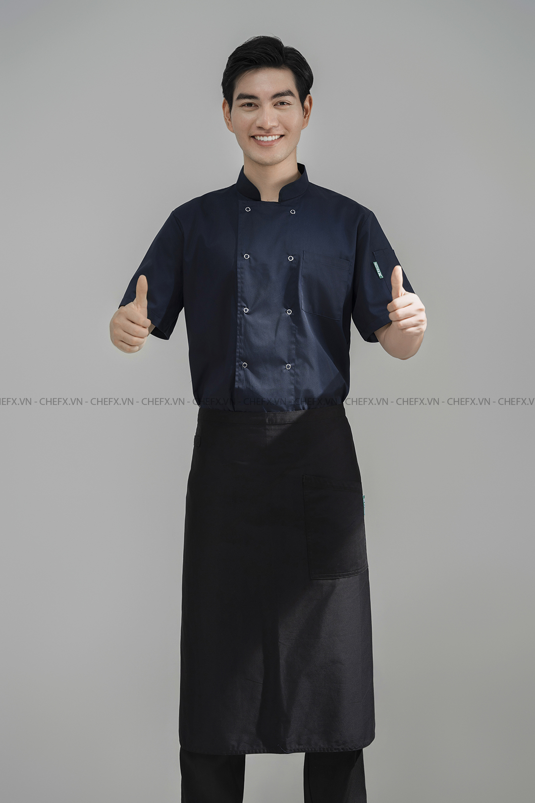 [CT02] ÁO BẾP NGẮN TAY CÚC BẤM PHỐI LƯỚI THOÁT KHÍ SAU LƯNG