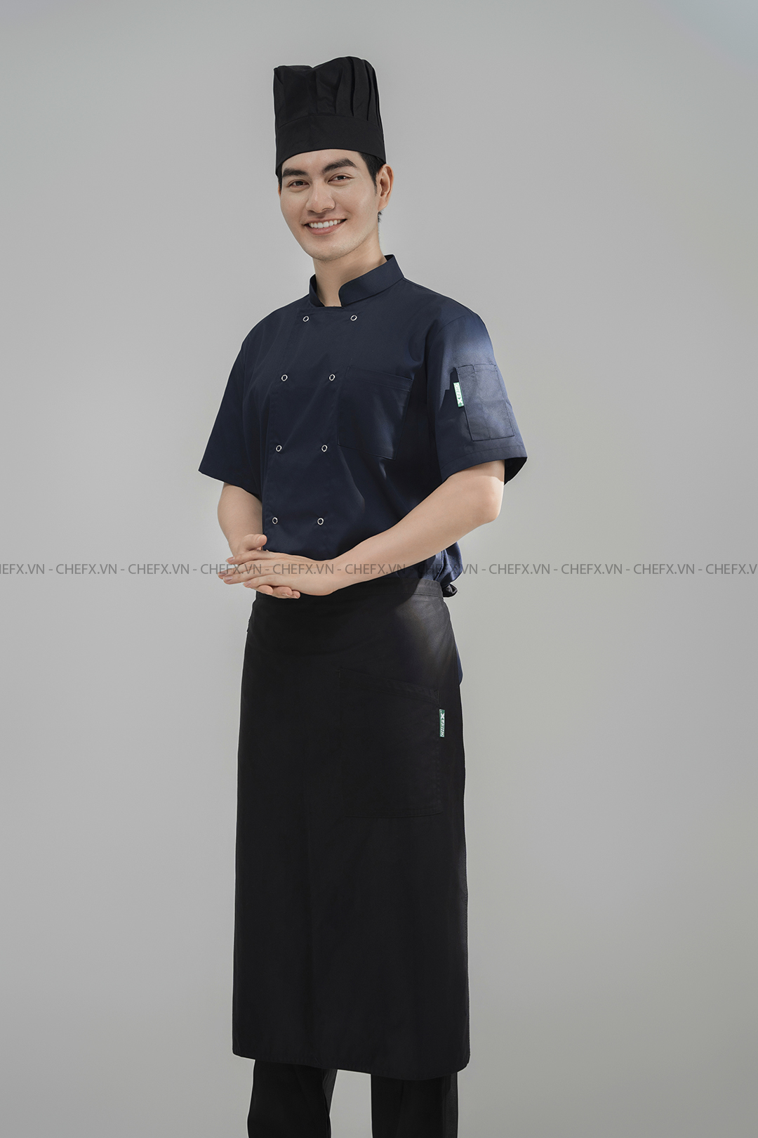 [CT02] ÁO BẾP NGẮN TAY CÚC BẤM PHỐI LƯỚI THOÁT KHÍ SAU LƯNG