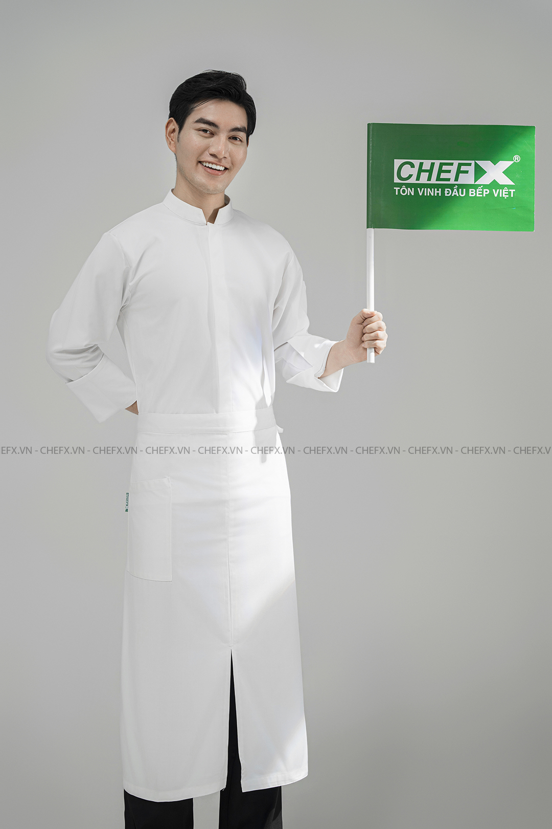 [CHEFX3 - A2] ÁO BẾP DÀI TAY MÀU TRẮNG CÚC BẤM CÓ PHỐI LƯỚI SAU LƯNG - [CHEFX3 - A2LONG SLEEVE CHEF JACKET WITH SNAP BUTTONS AND MESH BACK DETAIL
