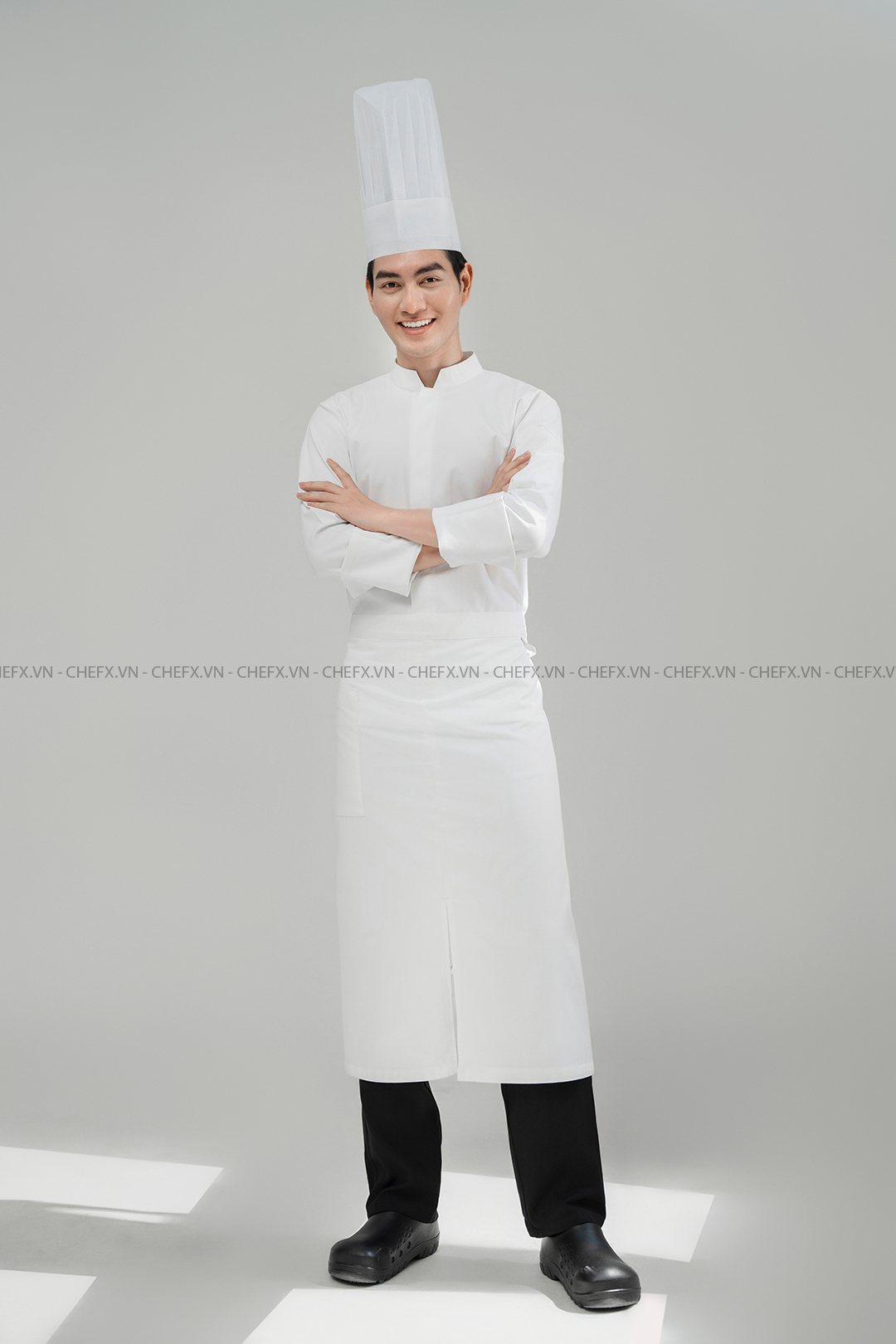 [CHEFX3 - A2] ÁO BẾP DÀI TAY MÀU TRẮNG CÚC BẤM CÓ PHỐI LƯỚI SAU LƯNG - [CHEFX3 - A2LONG SLEEVE CHEF JACKET WITH SNAP BUTTONS AND MESH BACK DETAIL