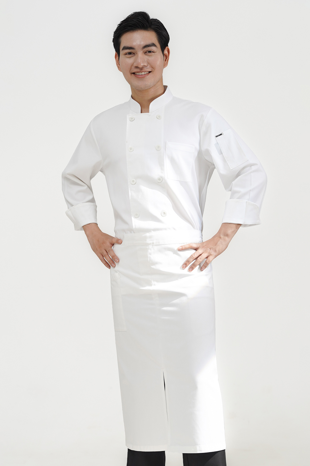 [CHEFX17] ÁO BẾP DÀI TAY MÀU TRẮNG CÚC CÀI - WHITE LONG-SLEEVE CHEF JACKET WITH BUTTON CLOSURE