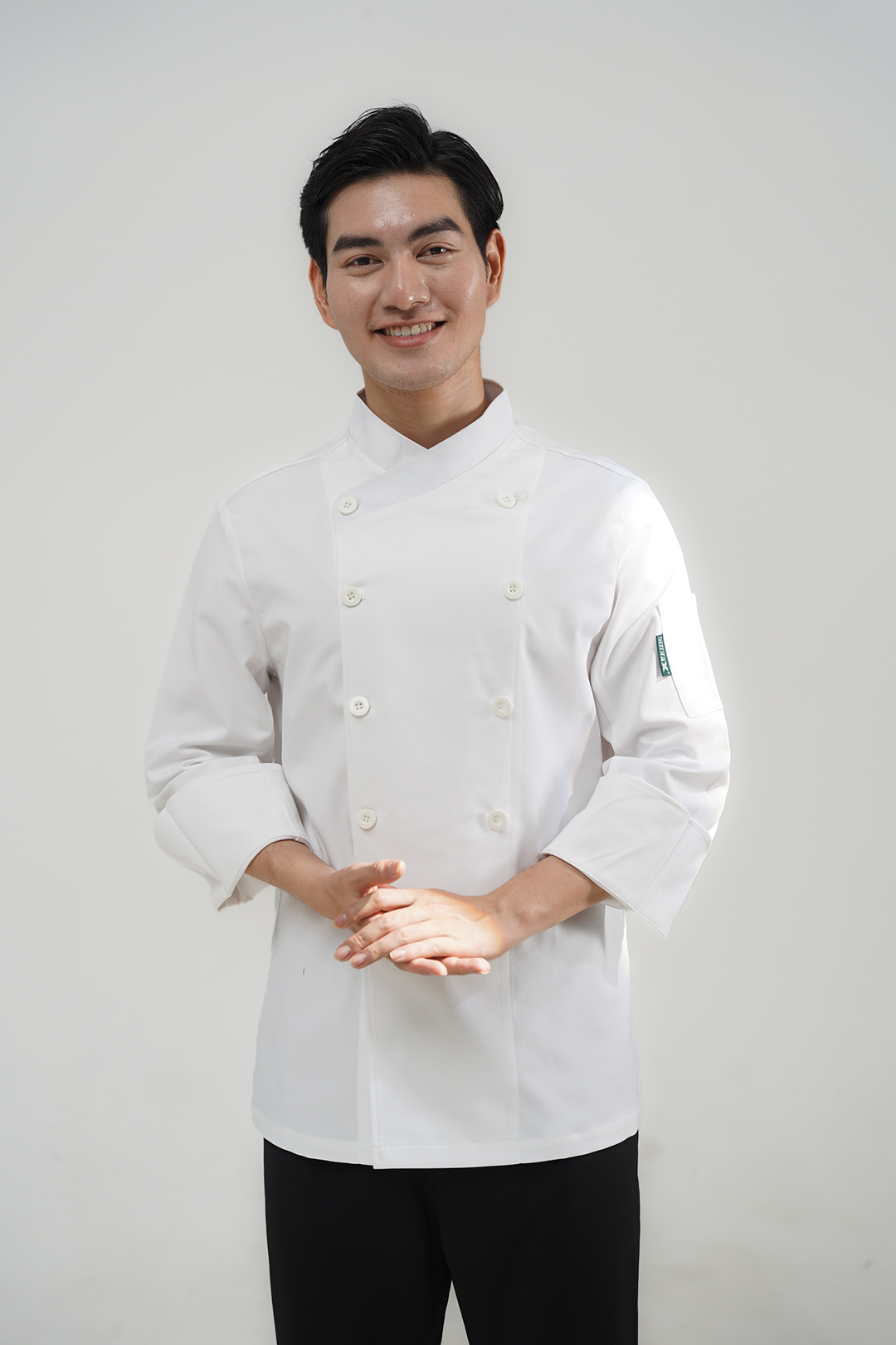 [CHEFX8] Áo Bếp dài tay cổ chéo, cúc cài, có phối lưới sau lưng - CHEF X Kitchen Uniform