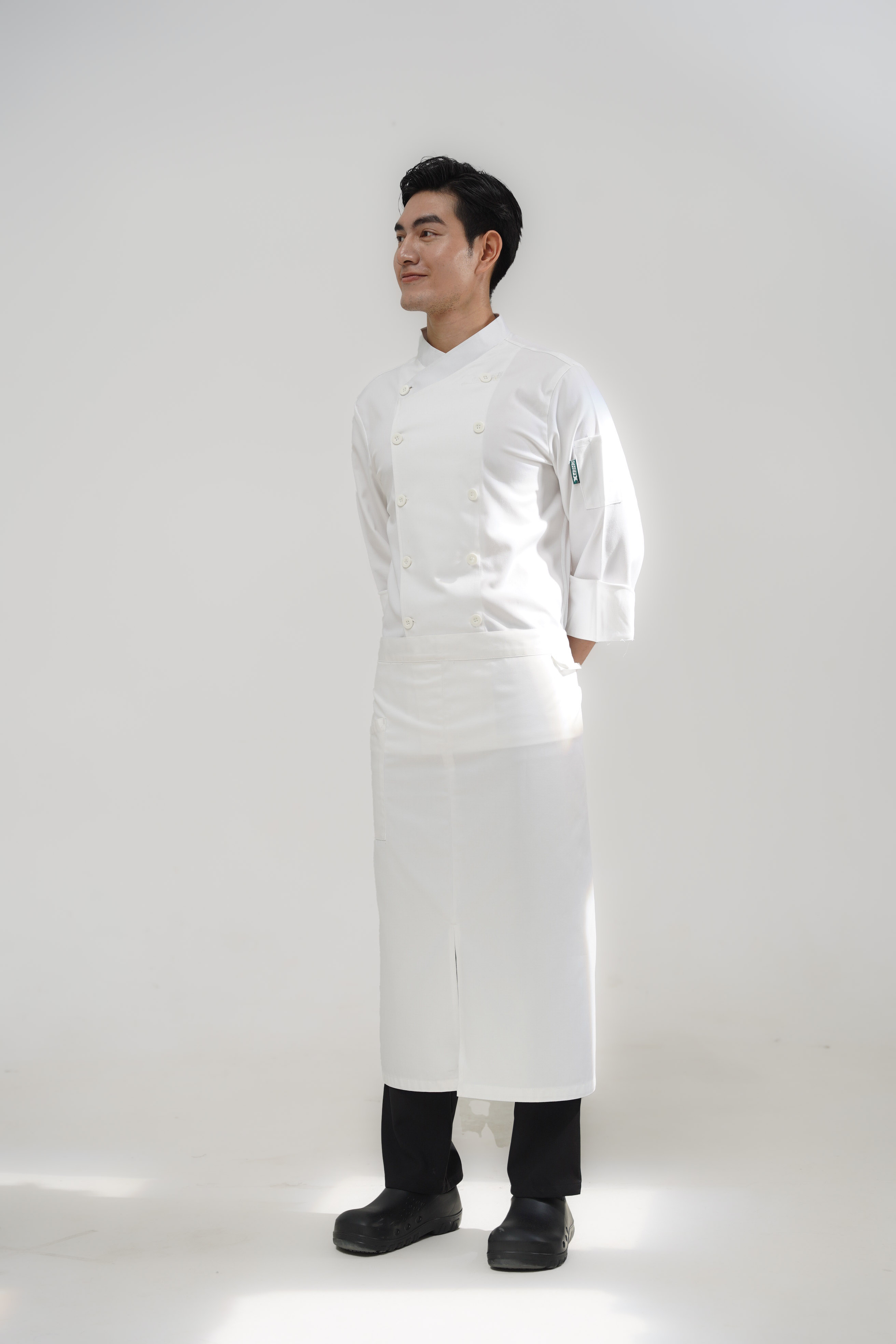 [CHEFX8] Áo Bếp dài tay cổ chéo, cúc cài, có phối lưới sau lưng - CHEF X Kitchen Uniform