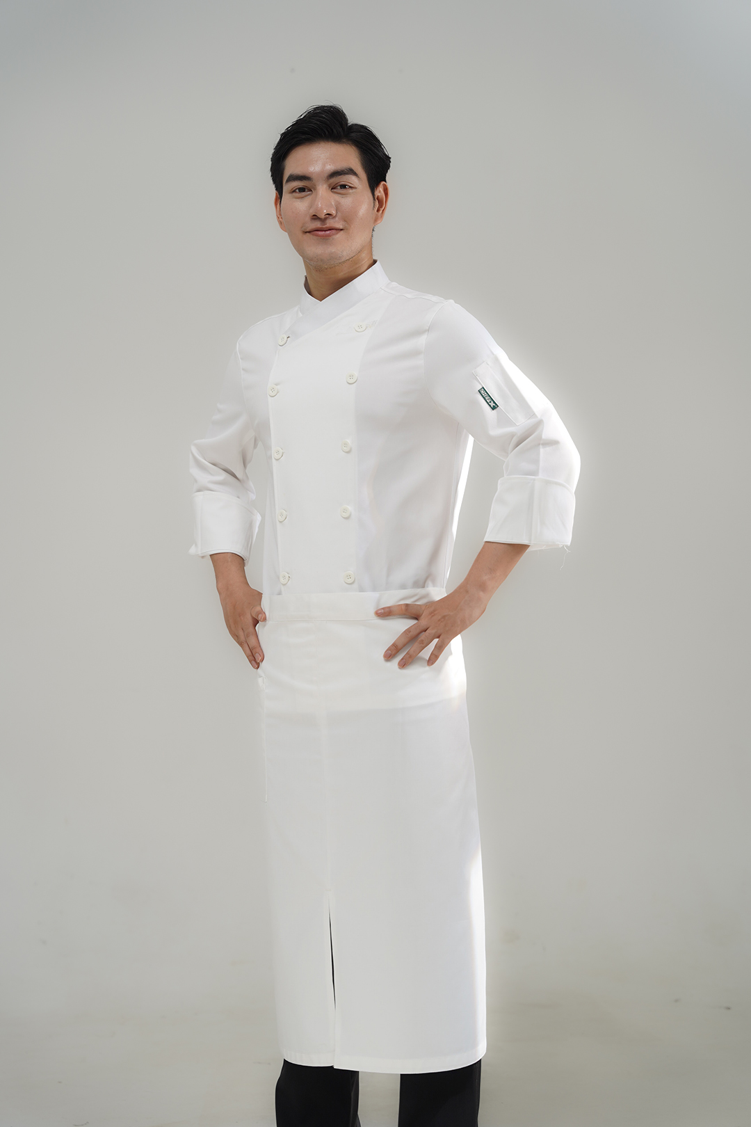[CHEFX8] Áo Bếp dài tay cổ chéo, cúc cài, có phối lưới sau lưng - CHEF X Kitchen Uniform