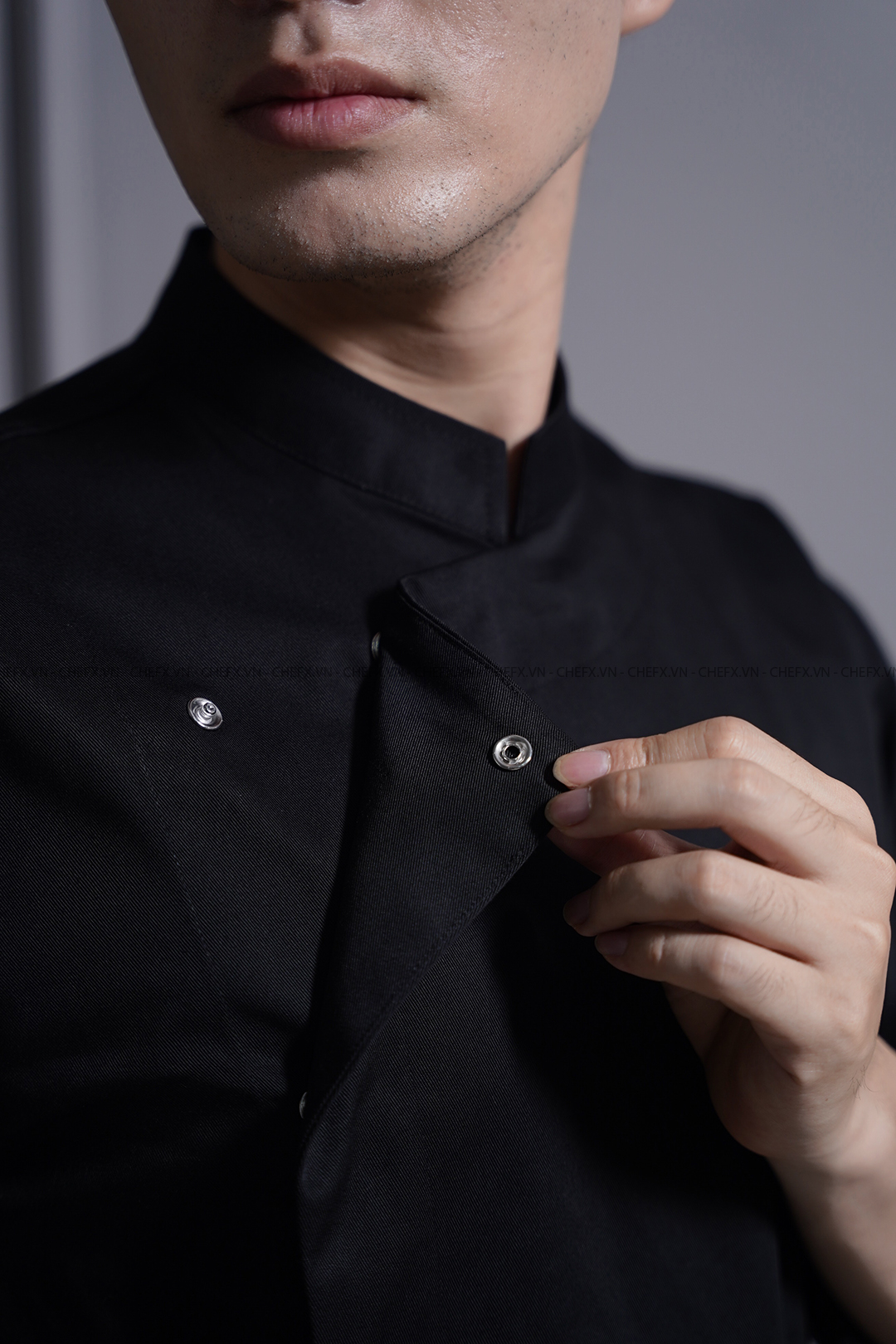 [BT01] ÁO BẾP TRƯỞNG DÀI TAY MÀU ĐEN CÚC BẤM - LONG SLEEVE EXCUTIVE CHEF JACKET BT01 WITH SNAP BUTTONS