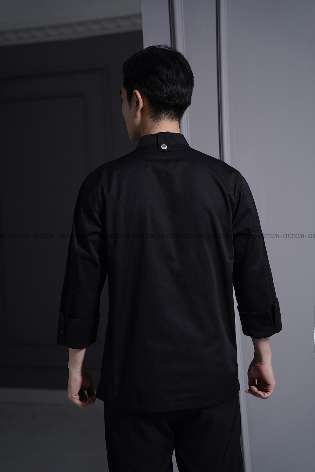 [BT01] ÁO BẾP TRƯỞNG DÀI TAY MÀU ĐEN CÚC BẤM - LONG SLEEVE EXCUTIVE CHEF JACKET BT01 WITH SNAP BUTTONS