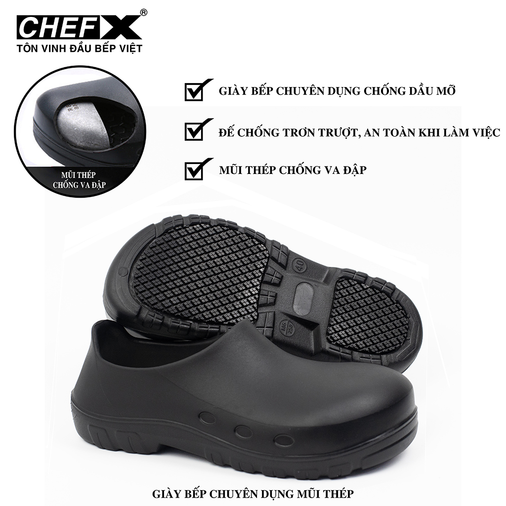 GIÀY BẾP MŨI THÉP ĐẾ CHỐNG TRƠN TRƯỢT DÀNH CHO ĐẦU BẾP - STEEL-TOE, SLIP-RESISTANT KITCHEN SHOES FOR CHEFS