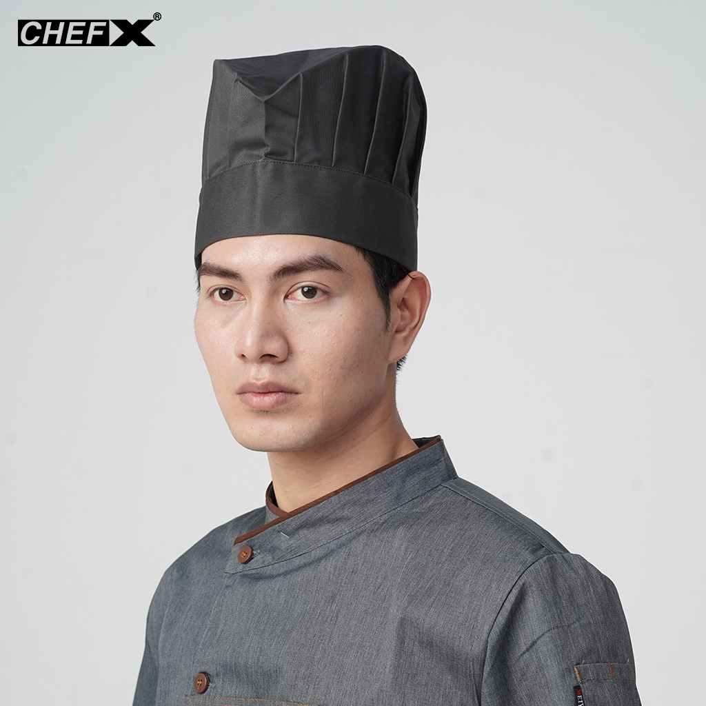 [MB-1] MŨ BẾP XẾP LY MÀU GHI CÓ ĐAI ĐIỀU CHỈNH KÍCH THƯỚC - PLEATED CHEF HAT MB0 WITH ADJUSTABLE SIZE STRAP