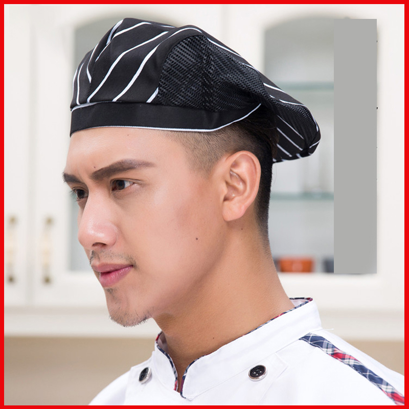 [MB-3] MŨ BẾP ĐỘI NGƯỢC PHONG CÁCH CÓ PHỐI LƯỚI MÀU KẺ ĐEN TRẮNG