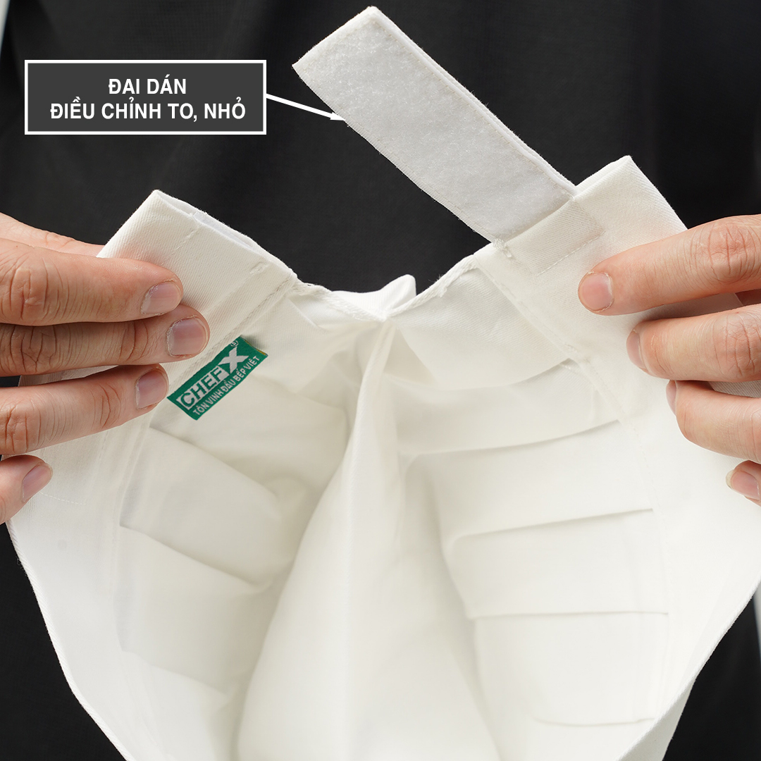 [MB-1] MŨ BẾP XẾP LY MÀU ĐEN CÓ ĐAI ĐIỀU CHỈNH KÍCH THƯỚC - PLEATED CHEF HAT MB0 WITH ADJUSTABLE SIZE STRAP