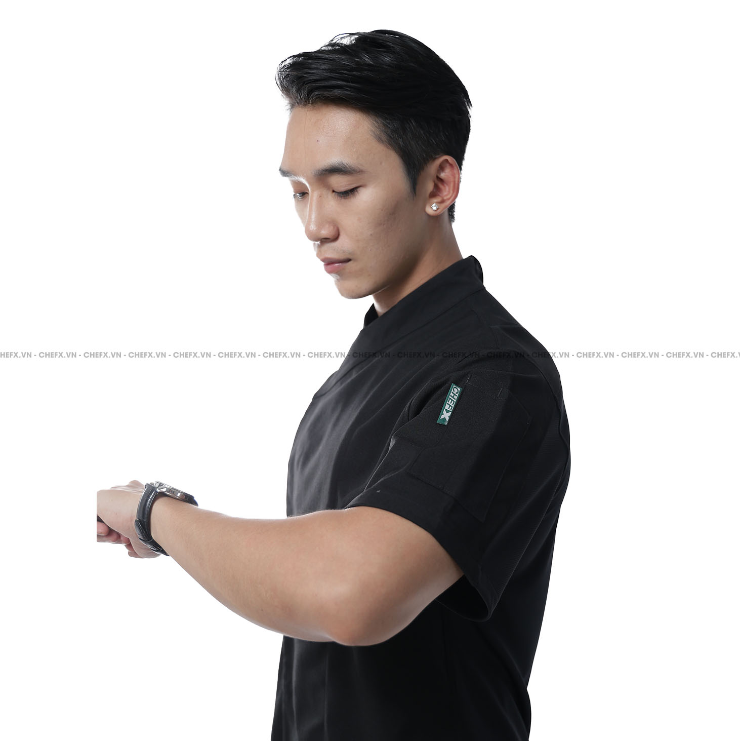 [CHEFX9] ÁO BẾP NHẬT NGẮN TAY CÚC BẤM CÓ PHỐI LƯỚI SAU LƯNG