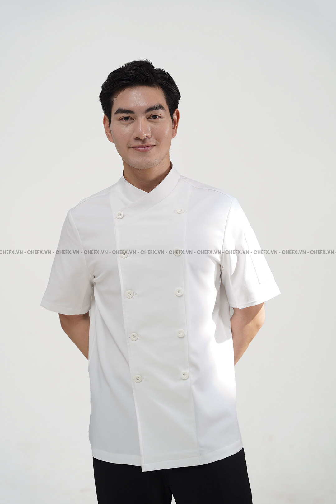 [CHEFX6] ÁO BẾP NGẮN TAY CÚC CÀI, ĐỒNG PHỤC BẾP CÓ PHỐI LƯỚI CO DÃN SAU LƯNG