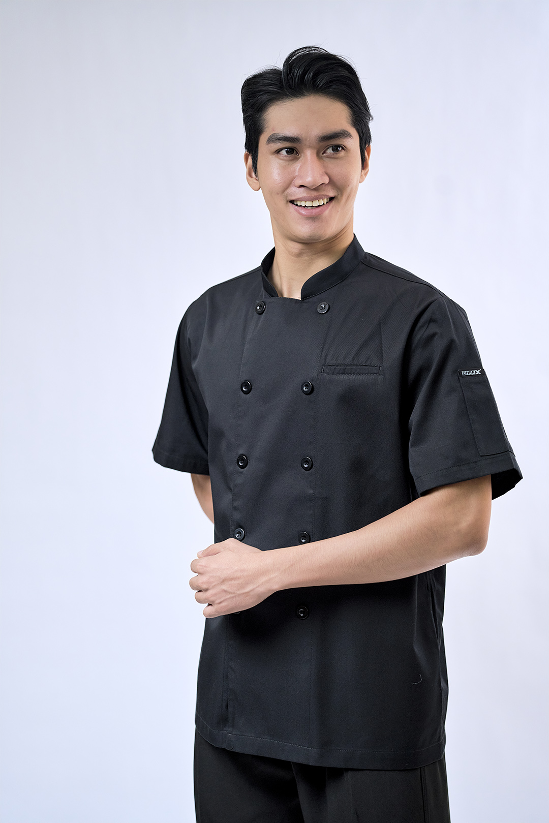 [CHEFX16] Áo Bếp ngắn tay cổ tàu, cúc cài, không phối lưới - CHEF X Kitchen Uniform