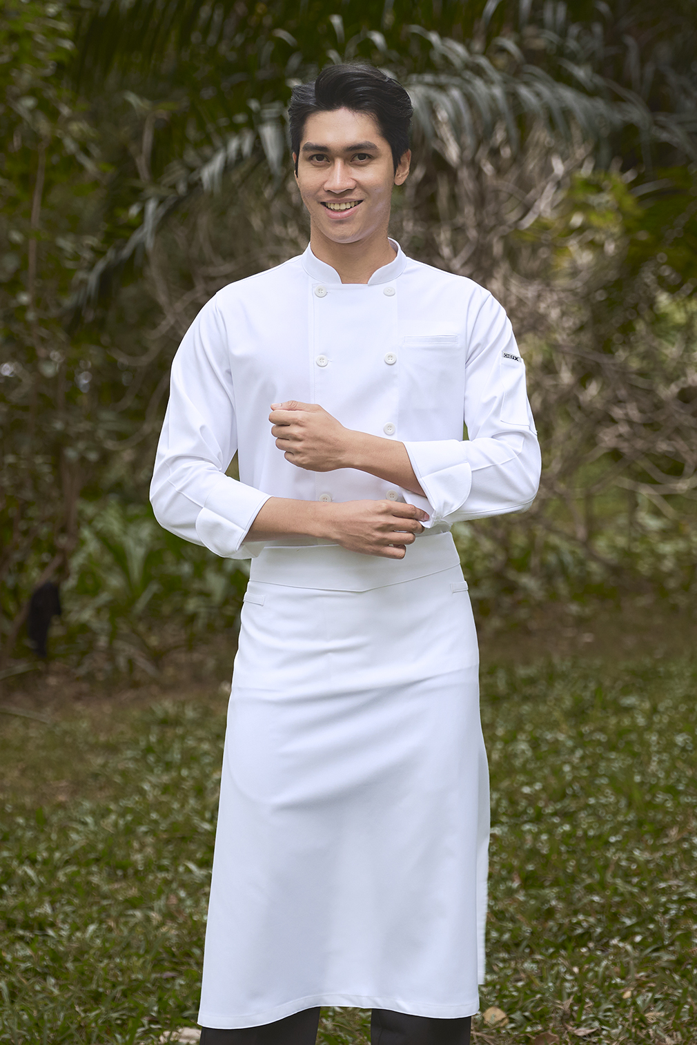 [CHEFX17] Áo Bếp dài tay cổ tàu, cúc cài, không phối lưới - CHEF X Kitchen Uniform