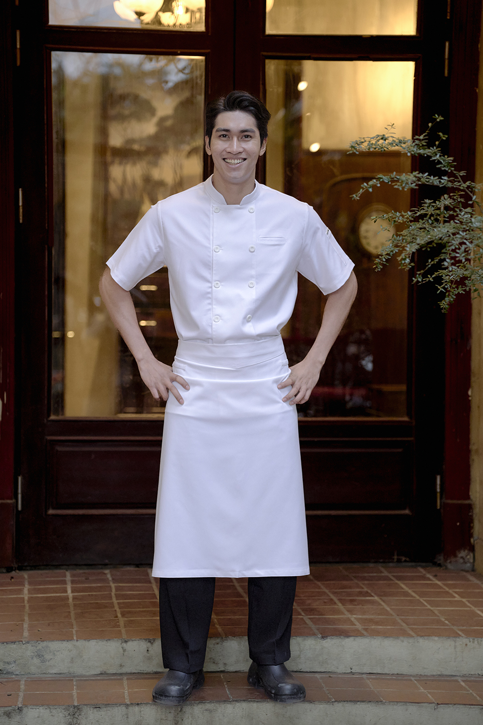 [CHEFX16] Áo Bếp ngắn tay cổ tàu, cúc cài, không phối lưới - CHEF X Kitchen Uniform