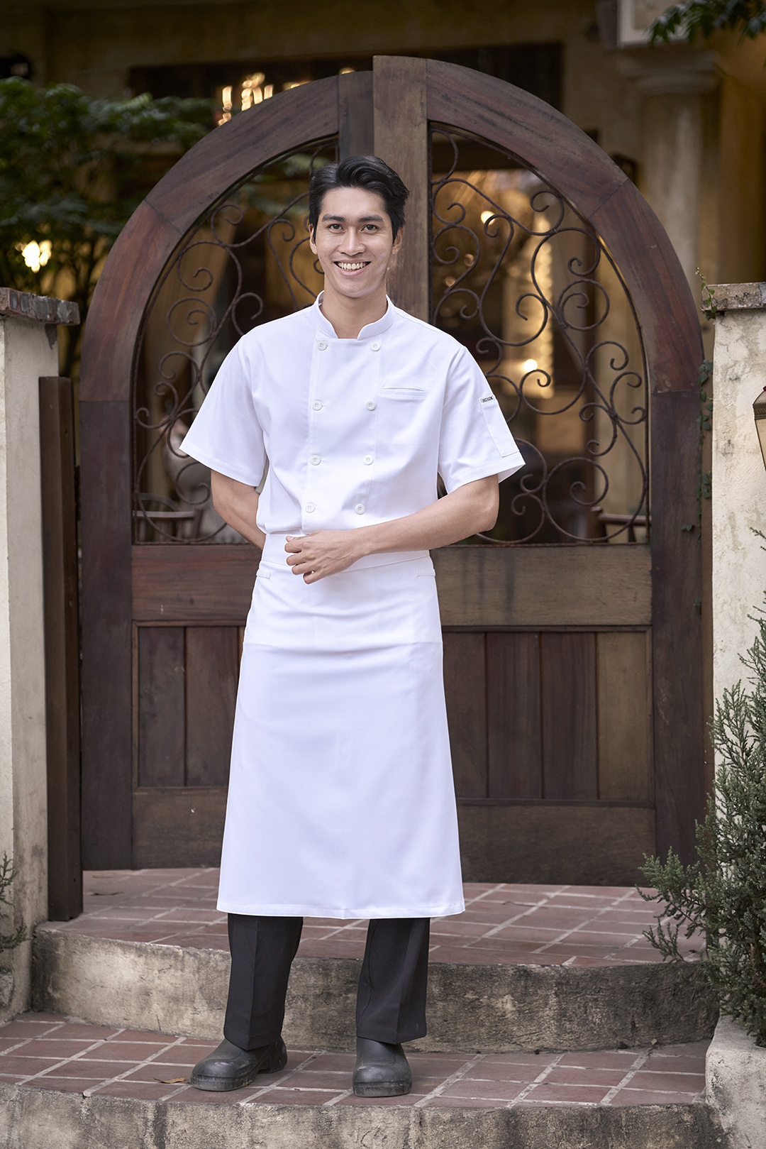 [CHEFX16] Áo Bếp ngắn tay cổ tàu, cúc cài, không phối lưới - CHEF X Kitchen Uniform