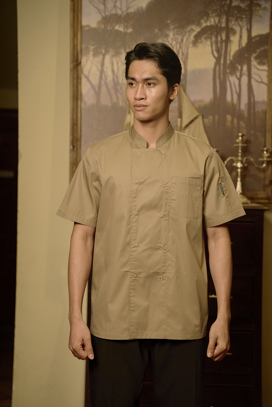 [AN1] Áo Bếp ngắn tay, cúc bấm tiện lợi có phối lưới sau lưng - CHEF X Kitchen Uniform