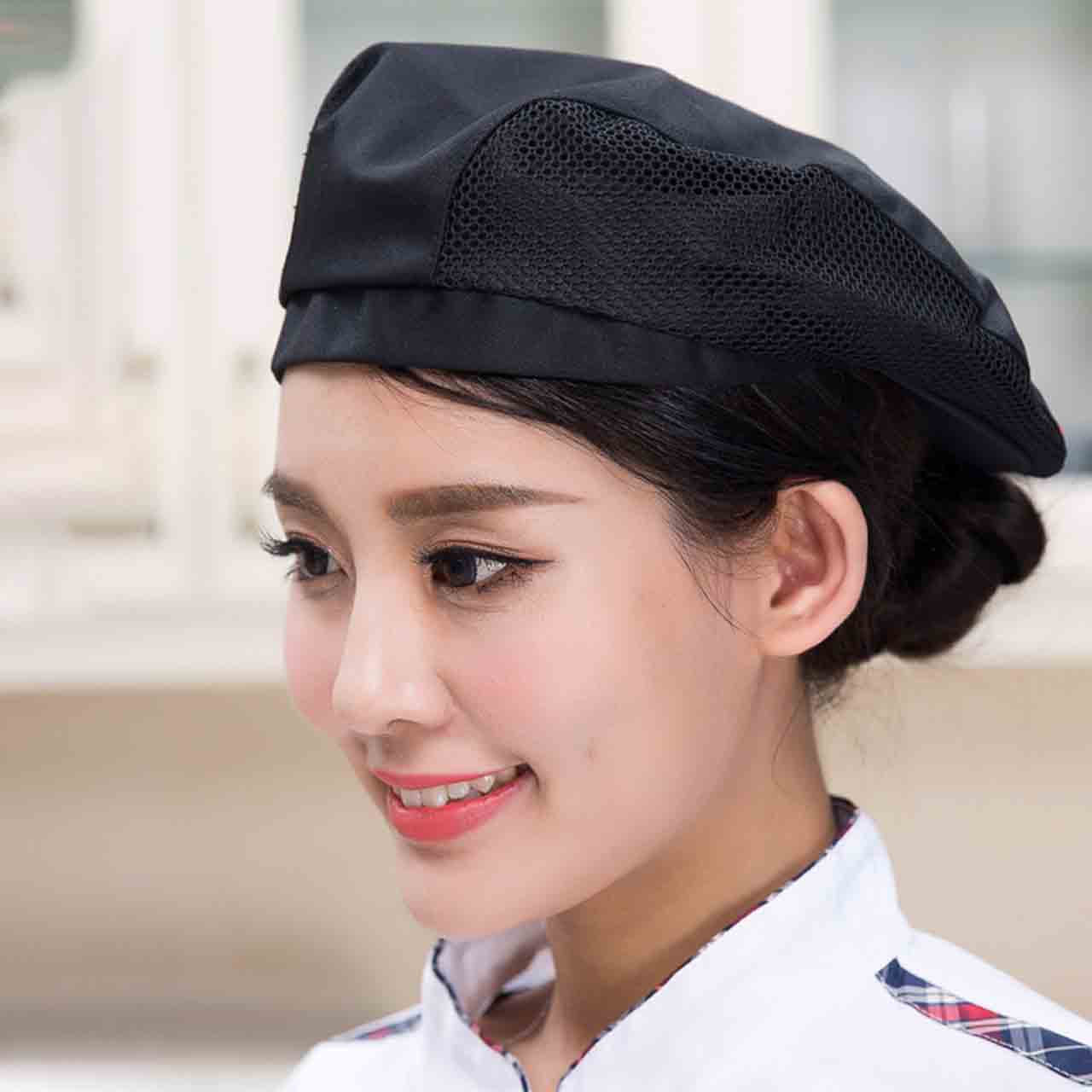 [TD-3] MŨ BẾP ĐỘI NGƯỢC PHONG CÁCH CÓ PHỐI LƯỚI MÀU ĐEN