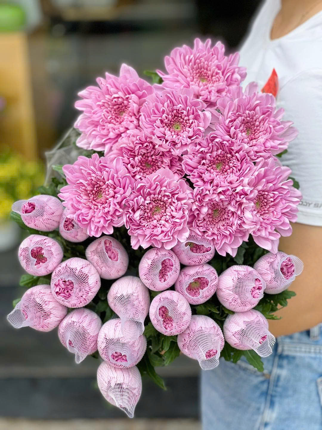 Cúc lưới hồng cánh tròn (bó 10 bông)