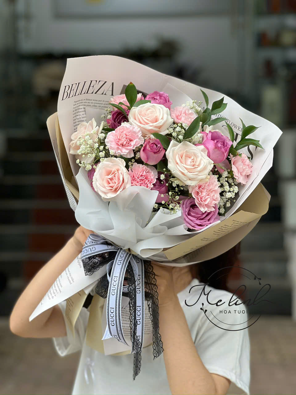 Bó hoa tone hồng tím