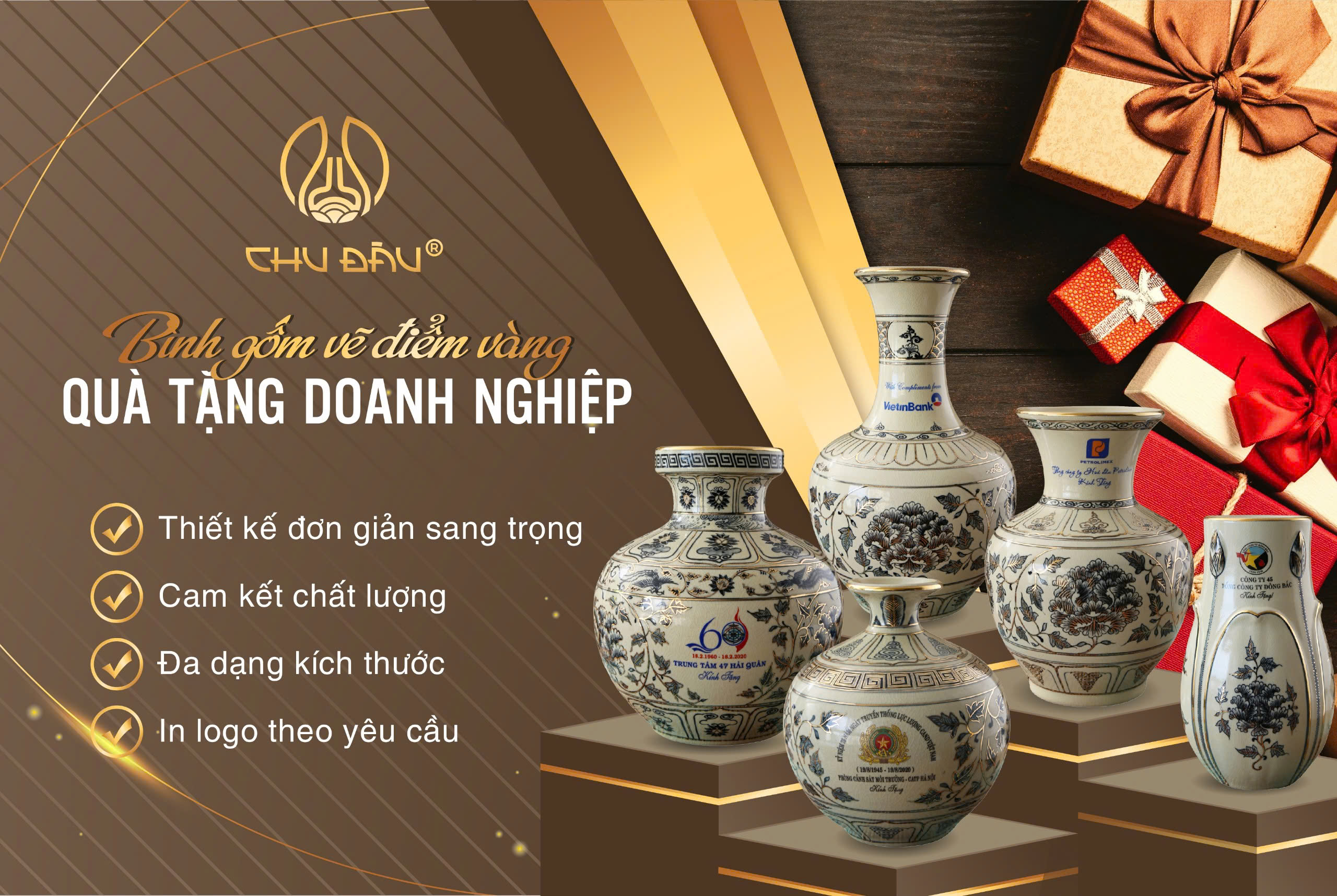 Mẫu bình gốm vẽ vàng kim quà tặng cao cấp cho doanh nghiệp