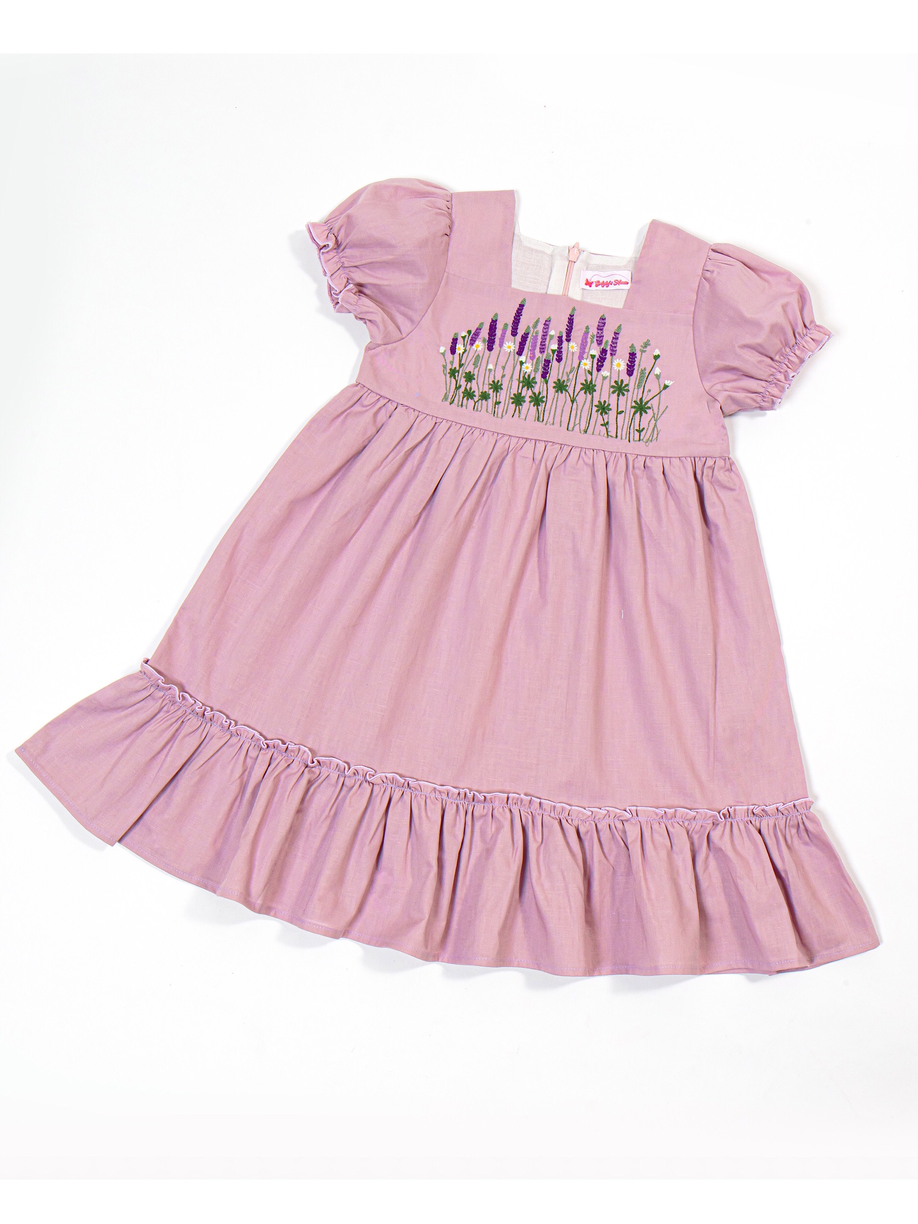 Áo đầm linen hồng tím bé gái thêu vườn hoa - Purple Pink Linen ...