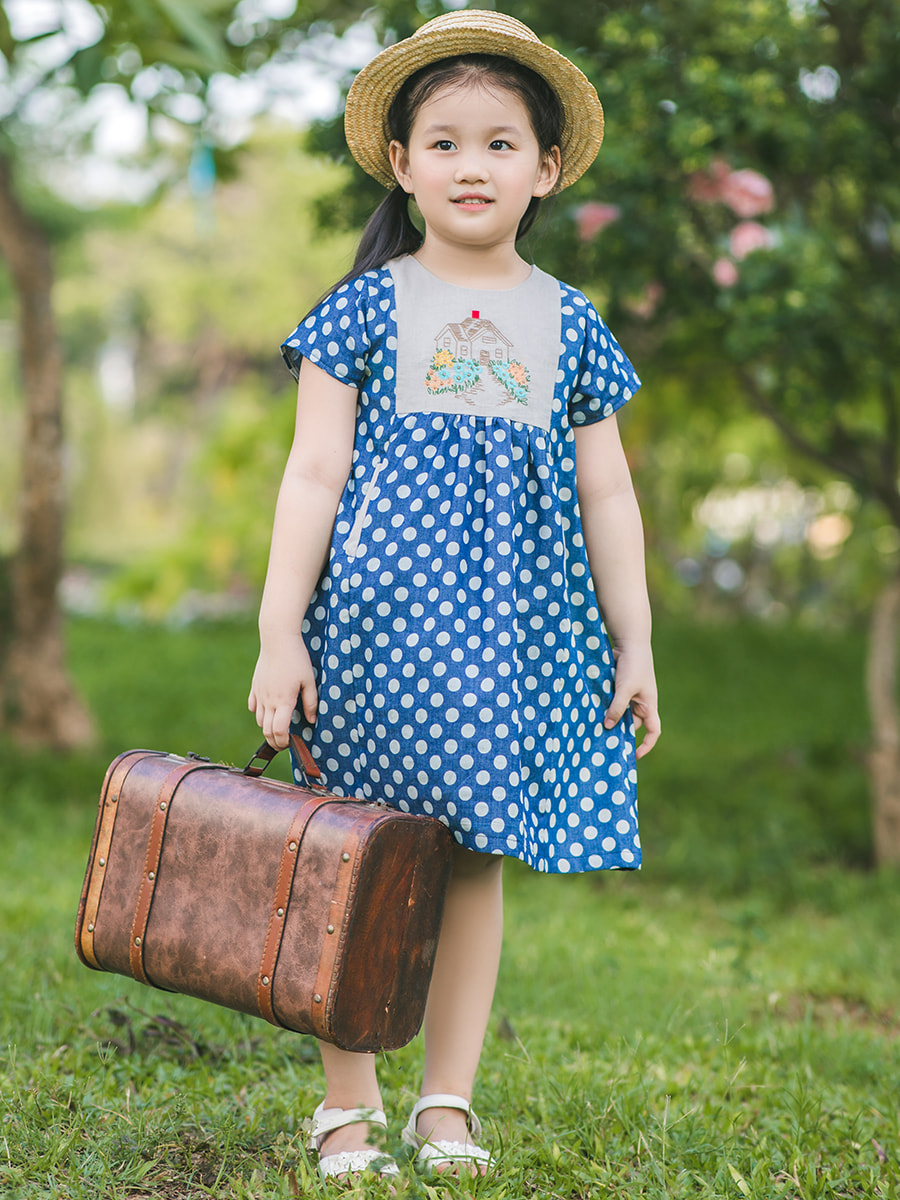 Sweet Home Embroidered Linen Kid Dress - Áo đầm linen chấm bi bé ...