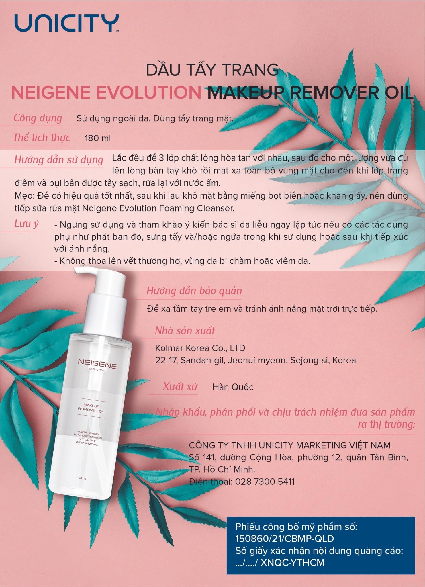 DẦU TẨY TRANG NEIGENE EVOLUTION MAKEUP REMOVER OIL 180ml Trumhang.com