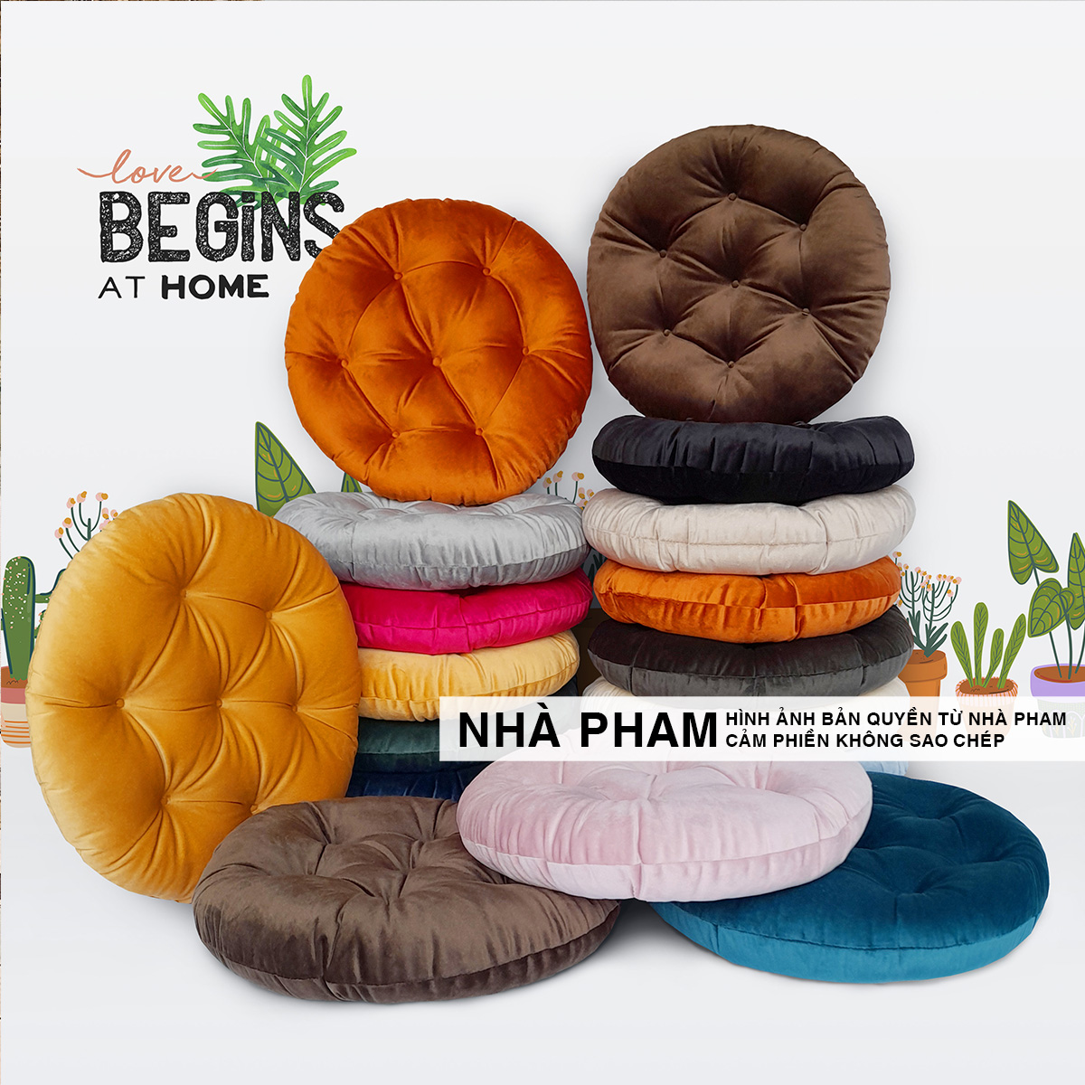 đệm tròn vải nhung 40cm