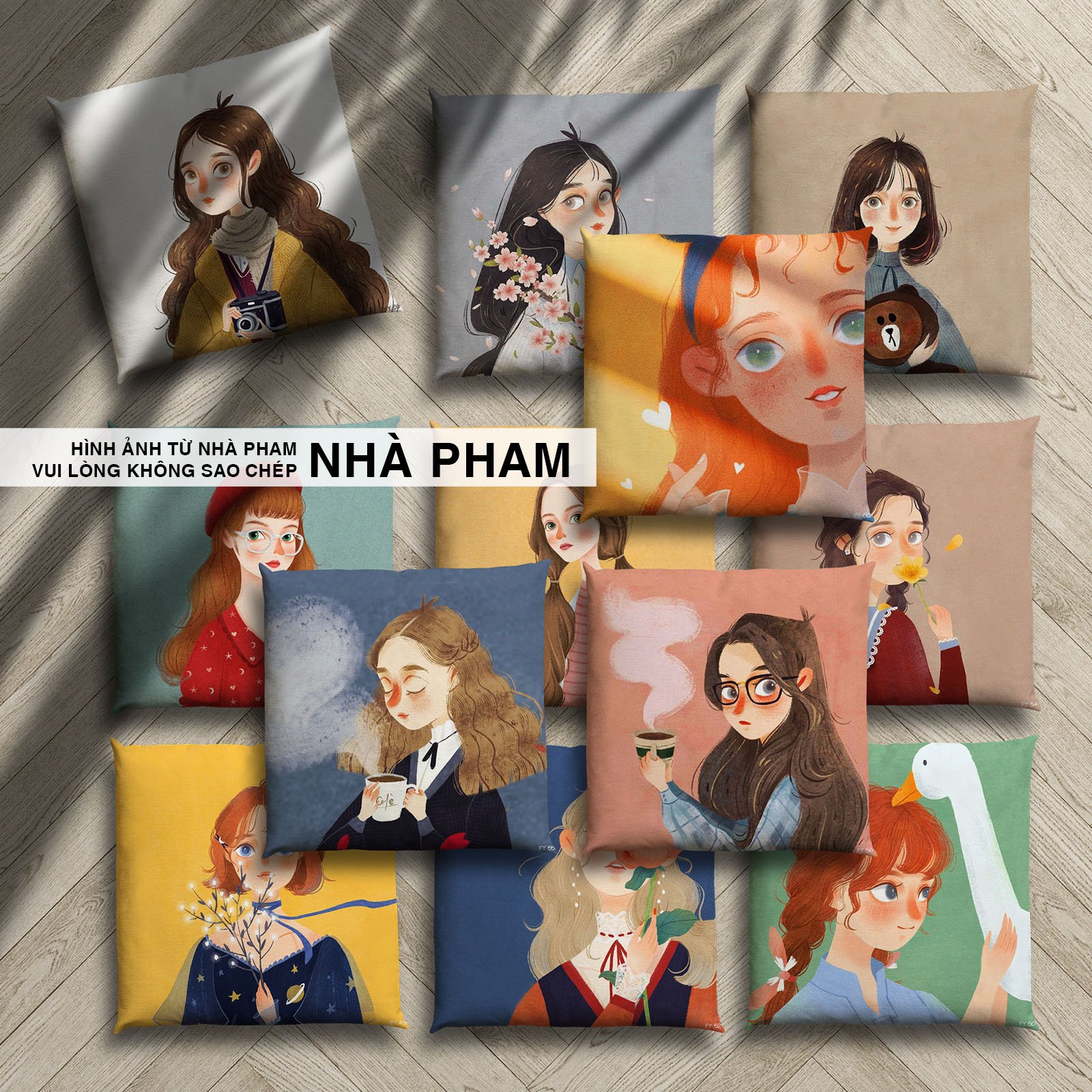 đệm vuông vải bố in hình