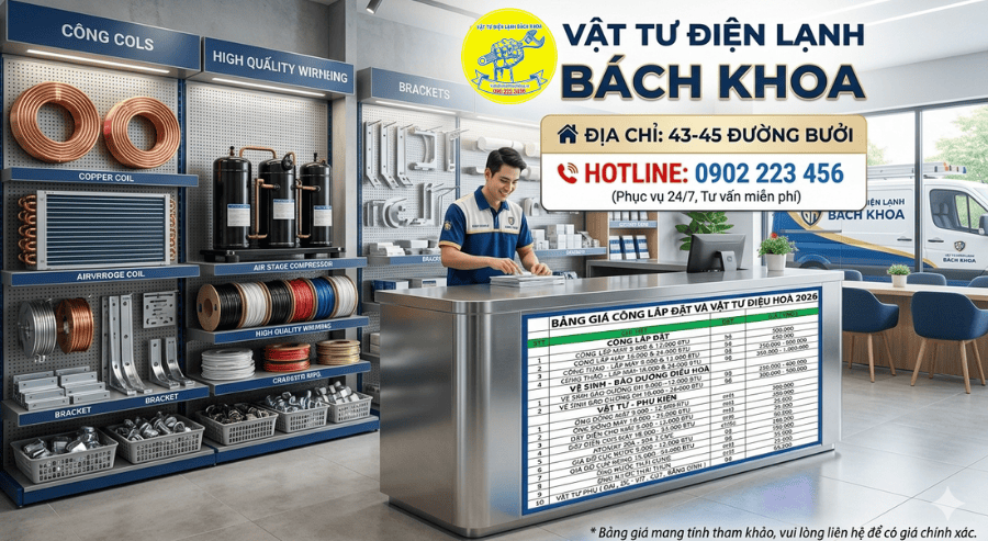 BẢNG GIÁ CÔNG LẮP ĐẶT VÀ VẬT TƯ ĐIỀU HÒA 2026 TẠI HÀ NỘI