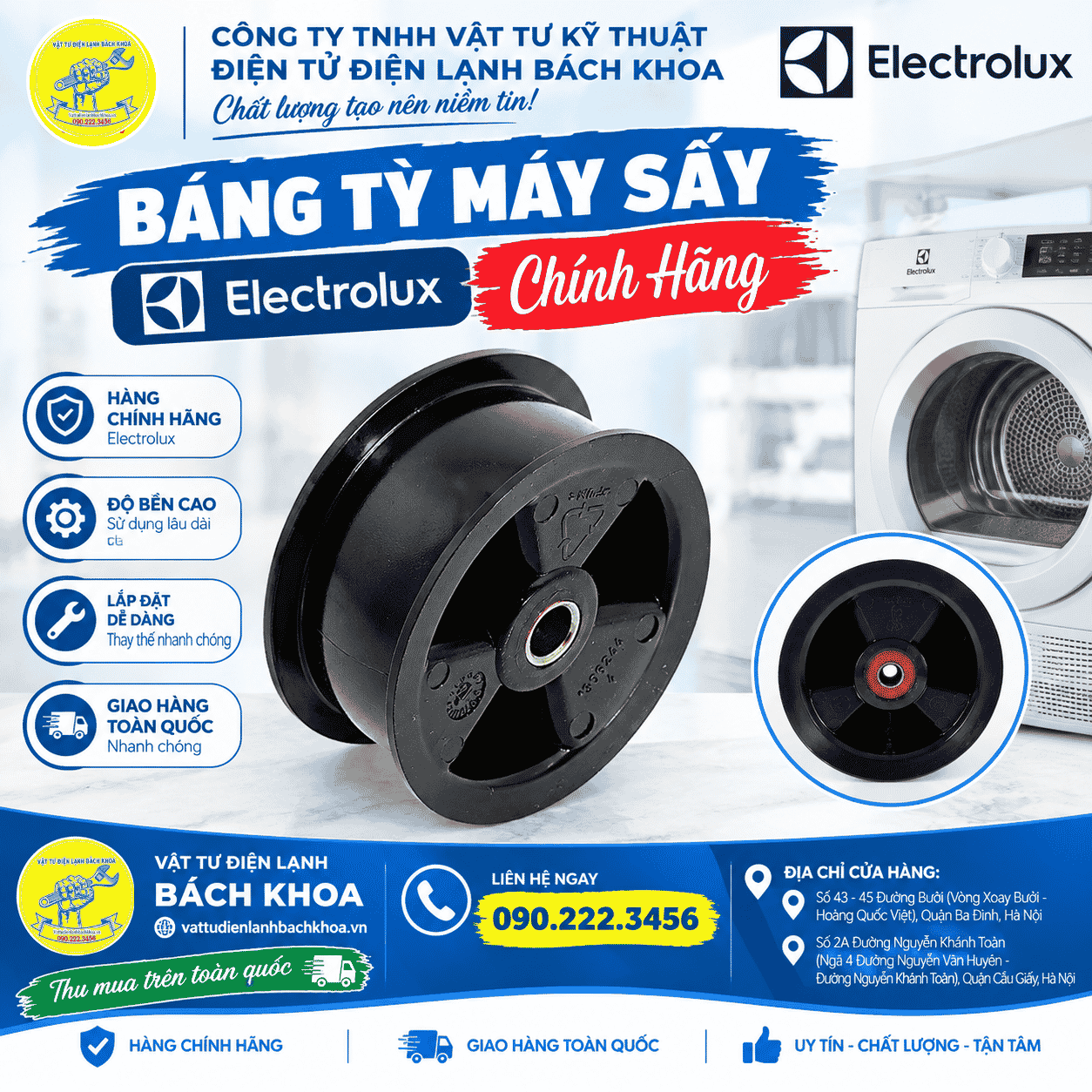 Báng tỳ máy sấy Electrolux chính hãng 0902223456