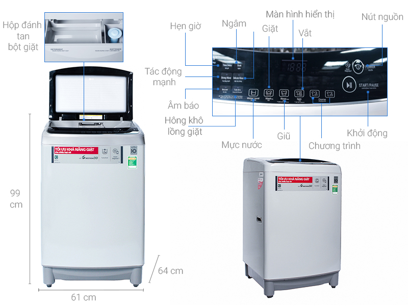 Máy giặt cửa trên LG Inverter 10 kg T2310DSAM
