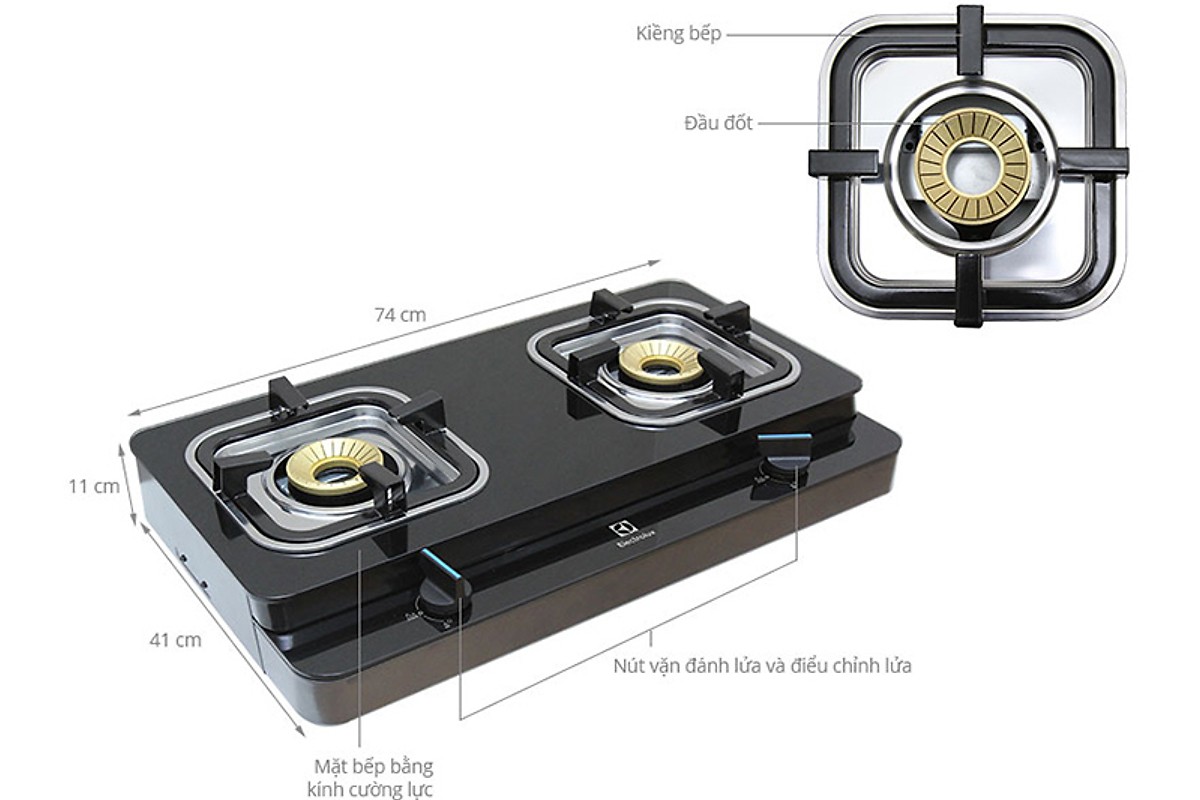 Bếp Gas Dương Electrolux ETG726GKR - Đen - Hàng chính hãng