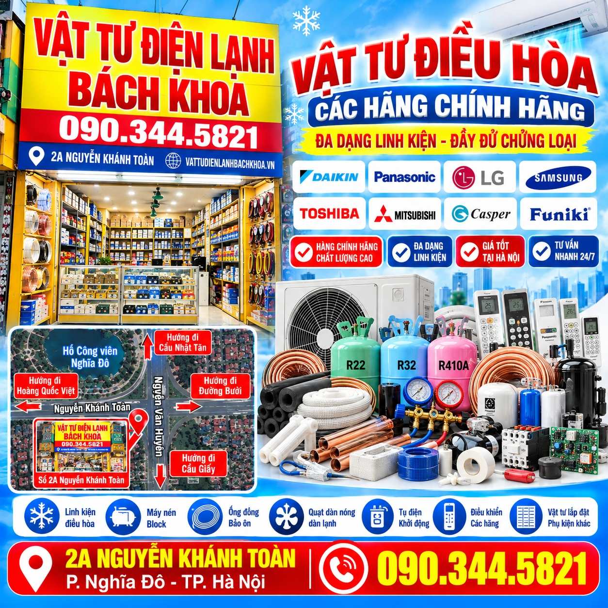 Vật tư điều hòa các hãng tại 2A Nguyễn Khánh Toàn 0903445821