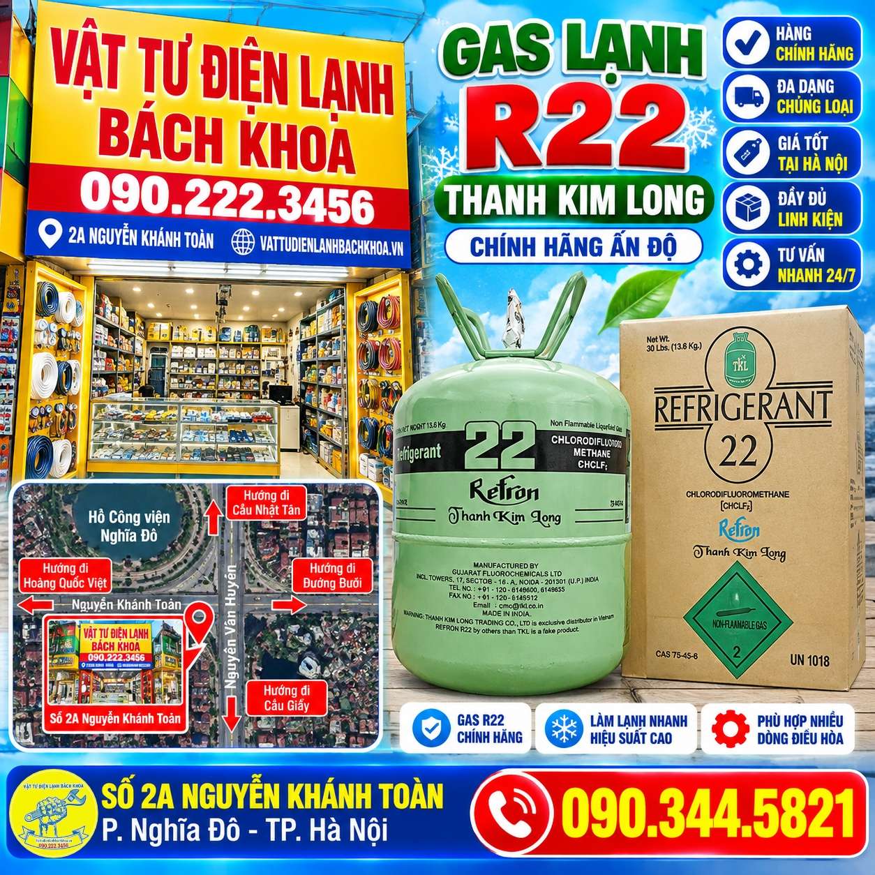 Địa chỉ bán Gas lạnh R22 Thanh Kim Long Ấn Độ  Số 2A Nguyễn Khánh Toàn P Nghĩa Đô TP Hà Nội : 090.344.5821