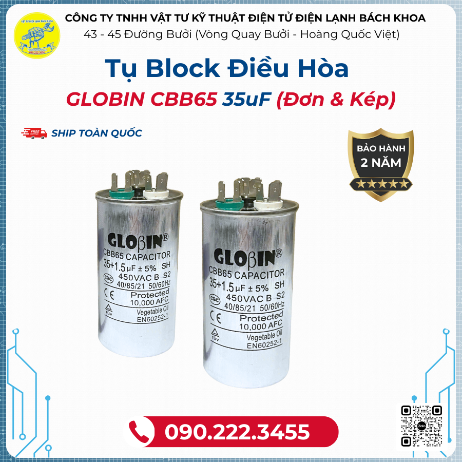 Tụ Block Điều Hòa 35uF (Đơn & Kép)- 090.222.3456