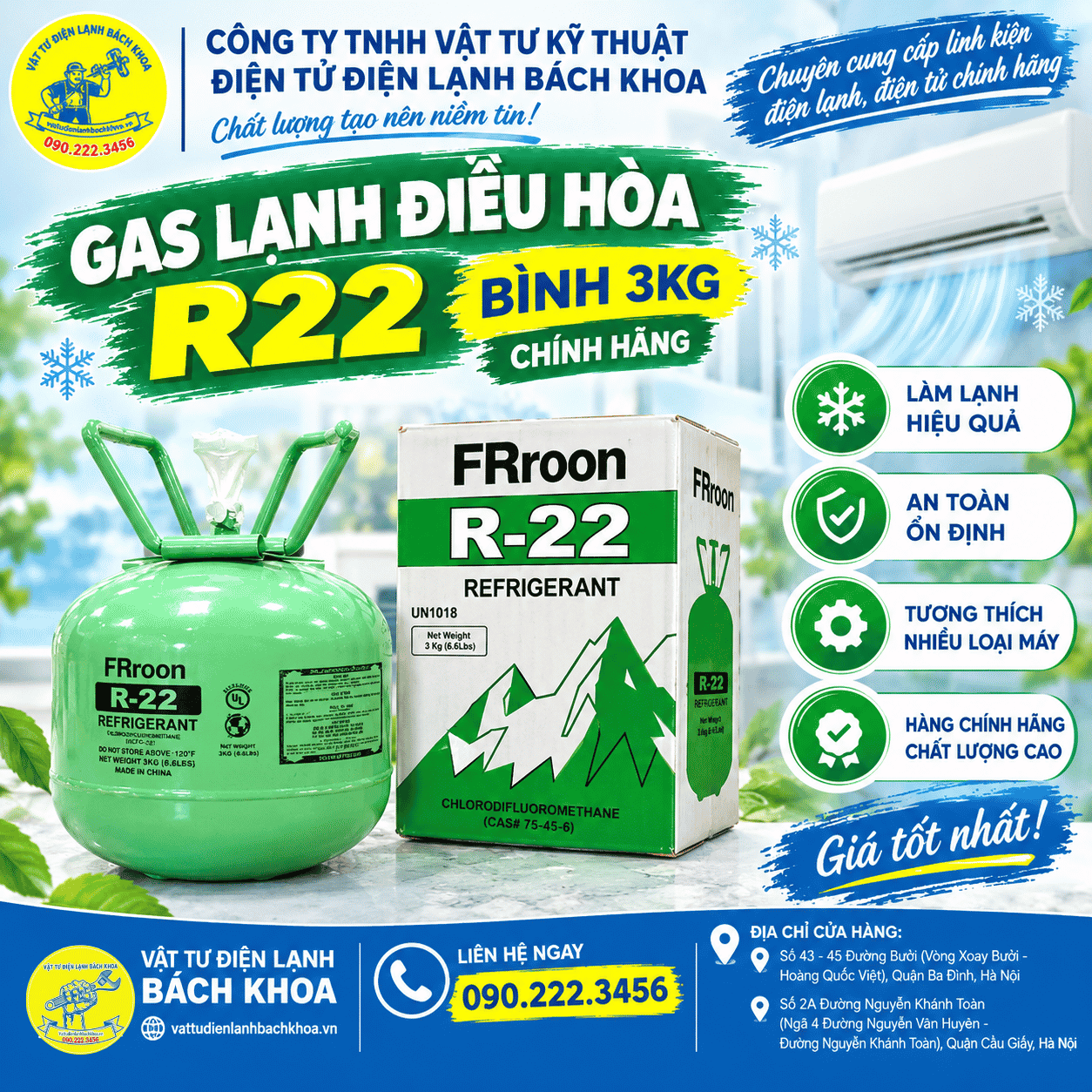 Gas lạnh điều hòa R22 bình 3KG (FRroon R-22 Refrigerant) 0902223456