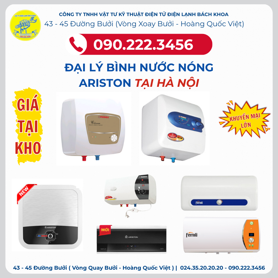 Đại Lý Bình Nước Nóng ARISTON - 090.222.3456 -43 - 45 Đường Bưởi (Vòng Quay Bưởi - Hoàng Quốc Việt)