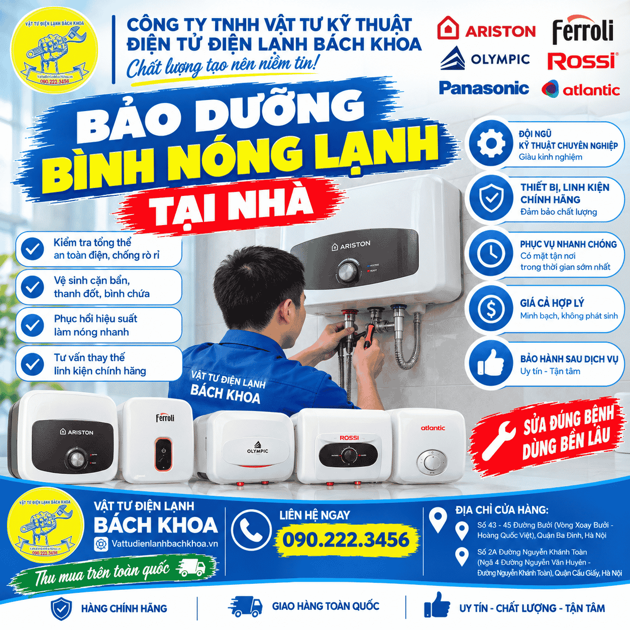 Bảo dưỡng bình nóng lạnh tại nhà 0902223456