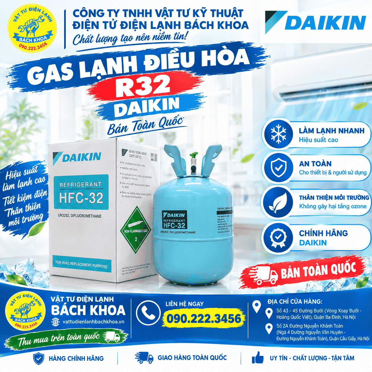 Gas lạnh điều hòa R32 Daikin chính hãng bán Toàn Quốc 0902223456