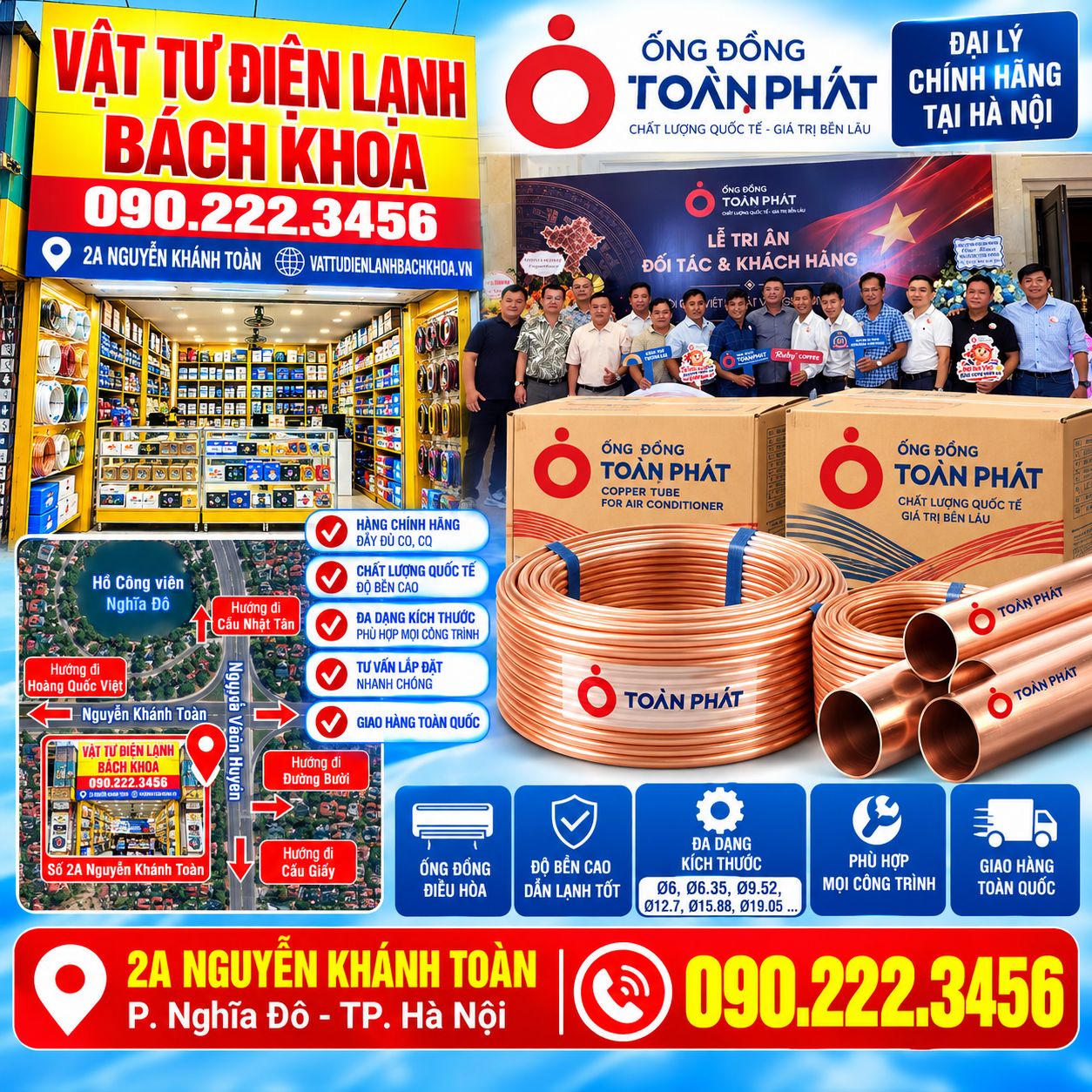 Đại lý ống đồng Toàn Phát tại Hà Nội : 090.222.3456